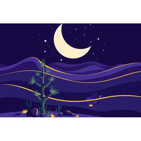 Indigo Dunes Under Crescent Moon