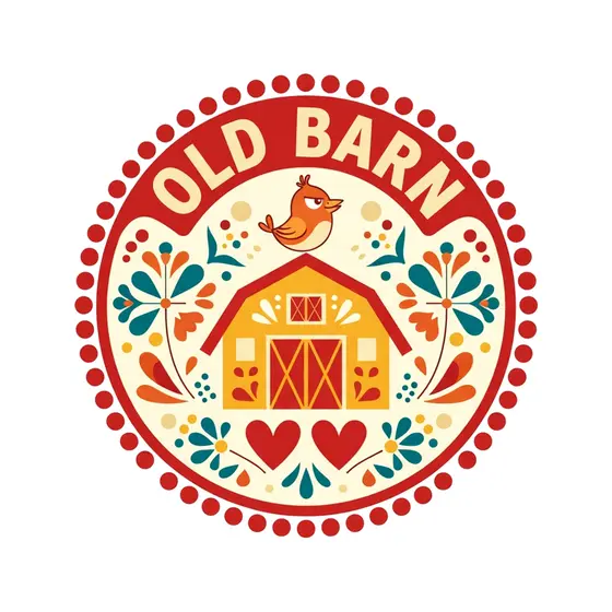 Round Folk Barn Badge With Bird