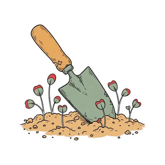 Green Trowel Among Red Radish Sprouts