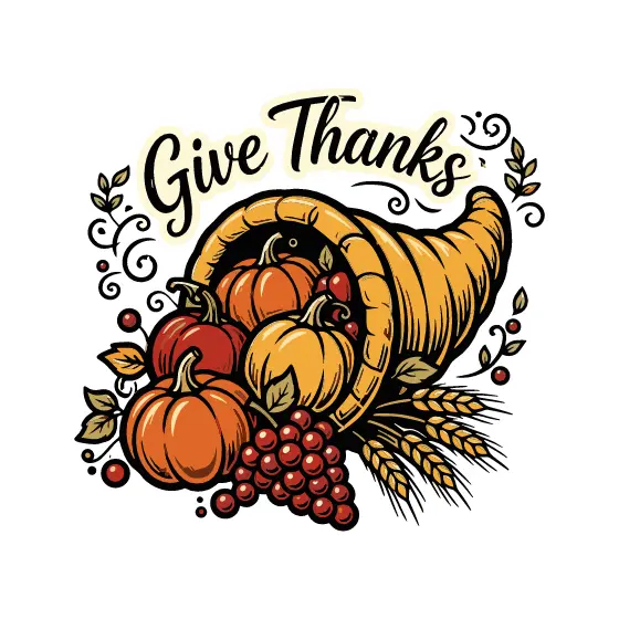 Cornucopia With Pumpkins and Grapes