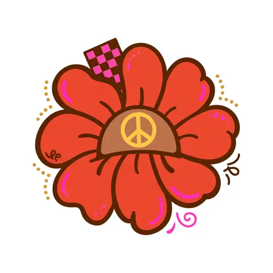 Red Peace Flower With Pink Checkers