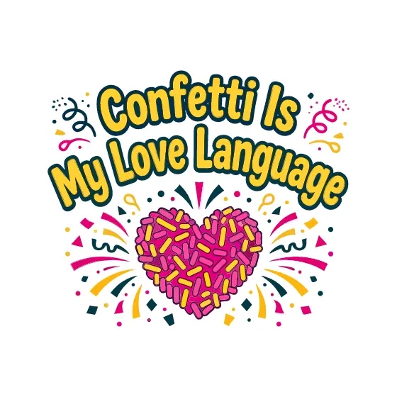 Yellow Lettering Confetti Heart Party