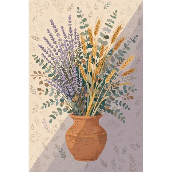 Terracotta Vase With Lavender Wheat Eucalyptus