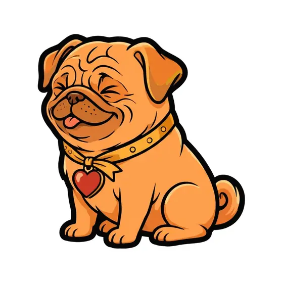 Seated Pug With Heart Tag