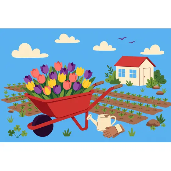 Red Wheelbarrow Full of Tulips