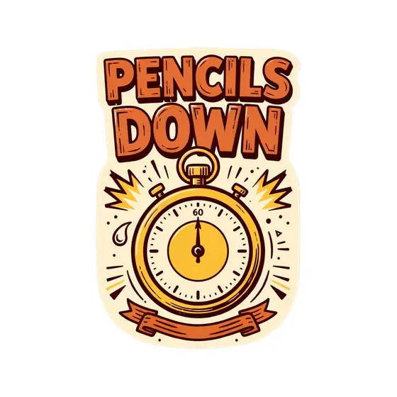 Pencils Down Orange Stopwatch Badge