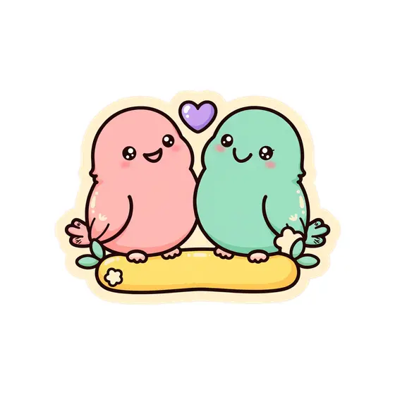Pink and Mint Kawaii Lovebirds