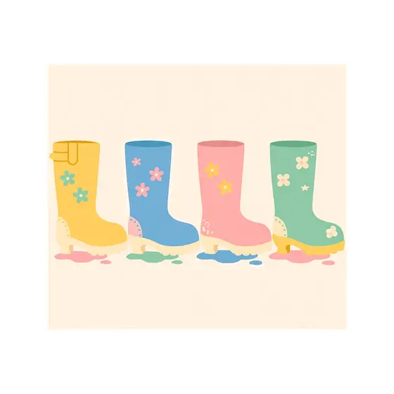 Four Pastel Rain Boots in Row