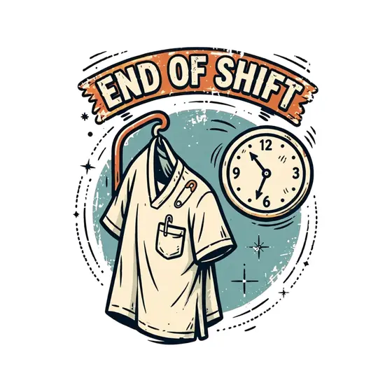 Scrubs and Wall Clock with Banner