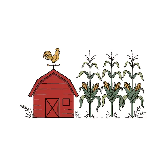 Barn With Rooster and Corn