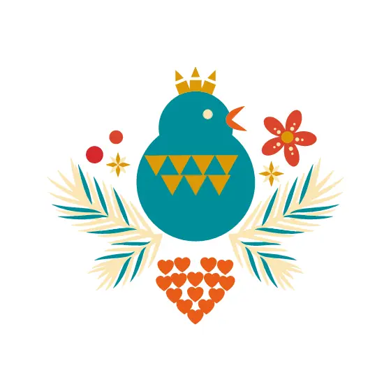 Teal Crowned Songbird With Hearts