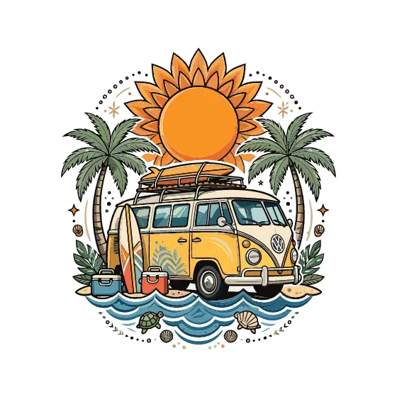 Yellow Surf Van with Beach Elements