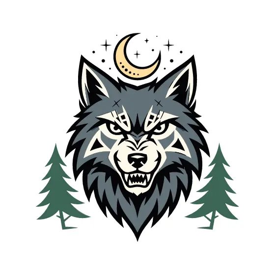 Wolf Head Under Starry Moon