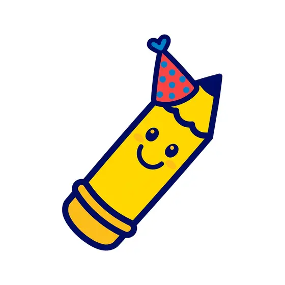 Smiling Yellow Pencil With Party Hat