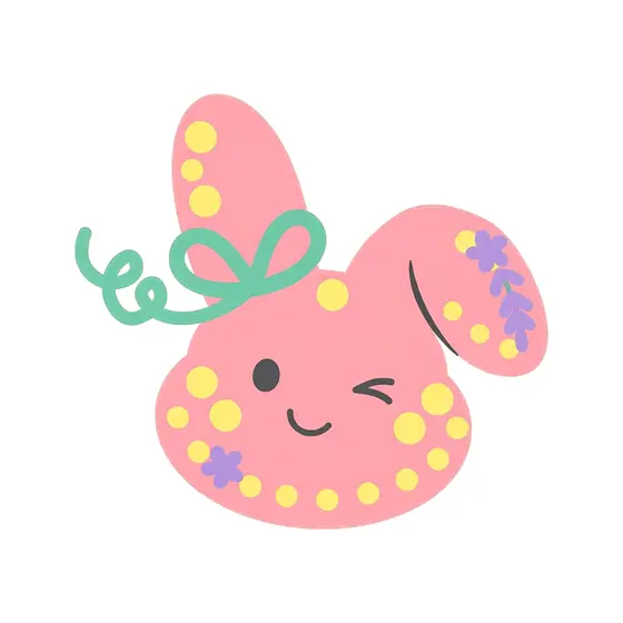 Winking Pink Bunny Face With Mint Bow