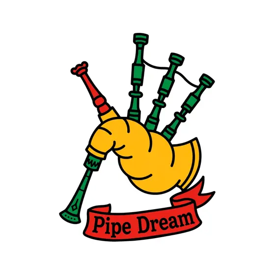Yellow Bagpipes With Red Banner