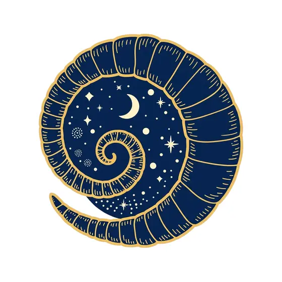 Spiral Ram Horn With Night Sky