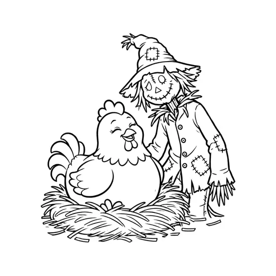 Smug Hen and Scarecrow on Nest