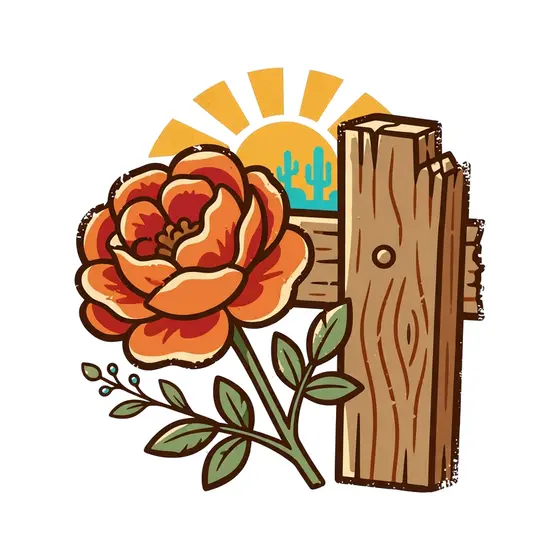 Orange Rose With Sunrise And Cactus