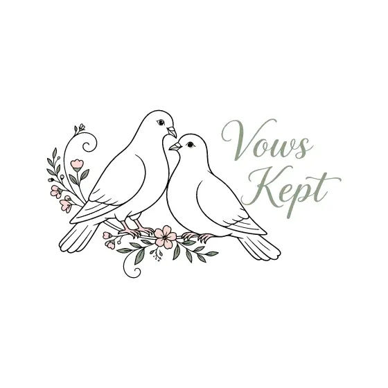 Two Doves Beside Vows Kept Lettering