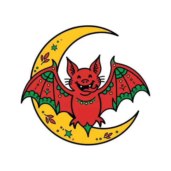Red Grinning Bat On Yellow Moon