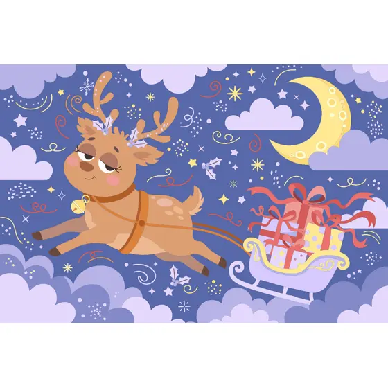 Sleepy Reindeer Pulling Gift Sleigh