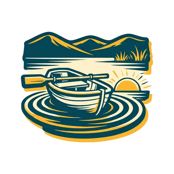 Rowboat With Mountains Sticker