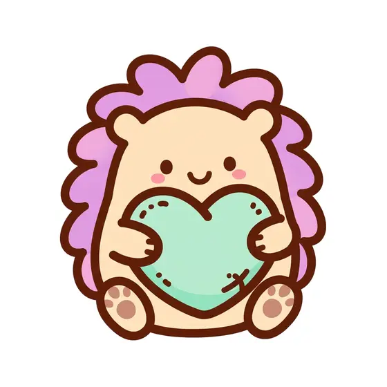 Kawaii Hedgehog Hugging Mint Heart Pillow