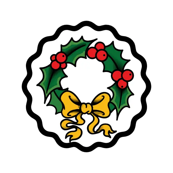 Red Berry Holly Wreath Outline