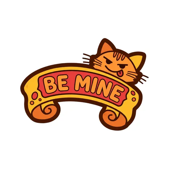 Winking Orange Cat On Red Be Mine Banner