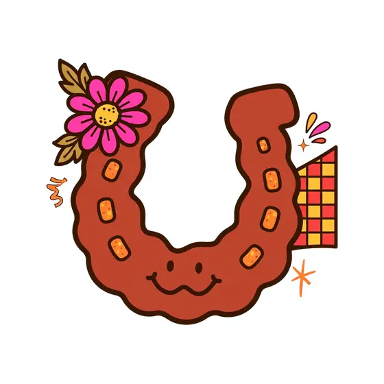 Tilted Brown Horseshoe With Flower