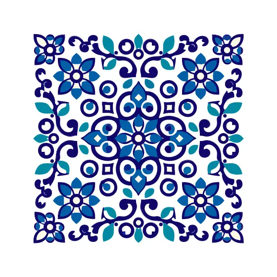 Navy Floral Ornamental Square Tile