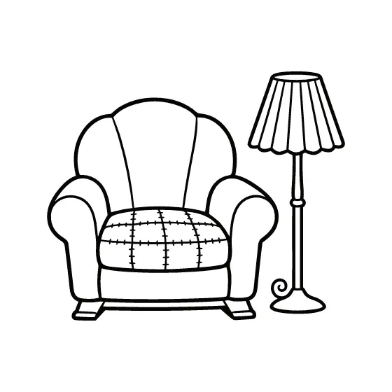 Tufted Armchair With Scalloped Lamp Shade