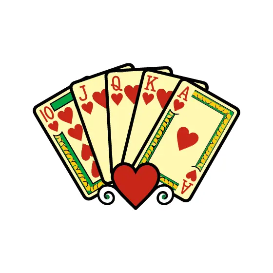 Fanned Royal Flush With Heart Base