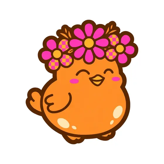 Orange Chick Wearing Pink Daisy Crown