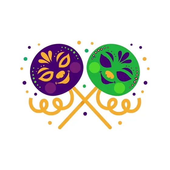 Purple And Green Masks Crossed On Sticks