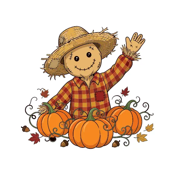 Waving Scarecrow With Pumpkin Patch
