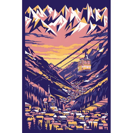 Alpine Gondola Over Valley Village