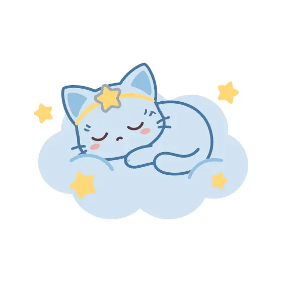 Blue Sleepy Cat On Cloud With Stars