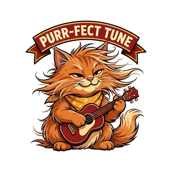 Long-Haired Cat Playing Red Guitar