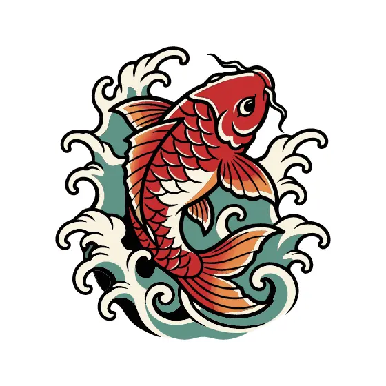 Red Koi Fish Leaping Through Waves