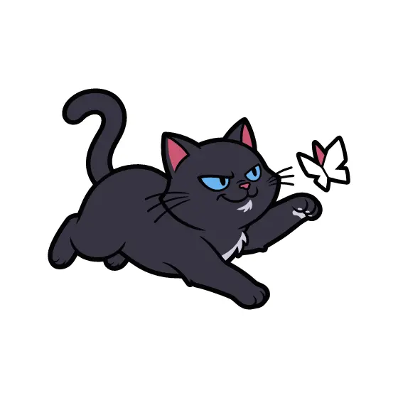 Black Cat Pouncing on Paper Butterfly