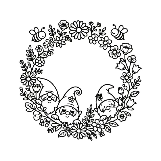 Gnome Wreath With Wildflowers and Bees