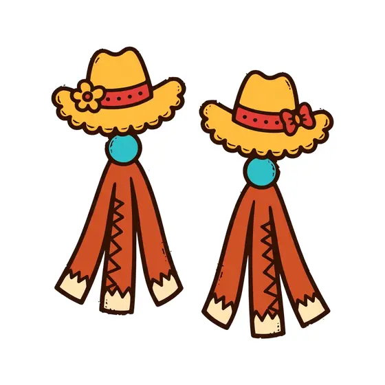 Yellow Straw Hat Earrings with Rust Fringe