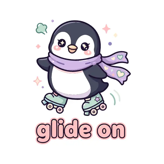 Kawaii Penguin On Mint Roller Skates