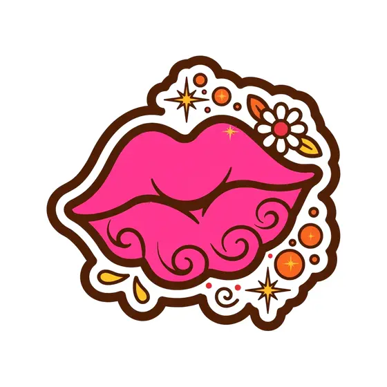 Pursed Pink Lips With Swirls
