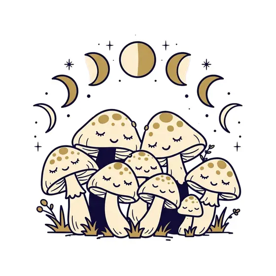 Sleepy Mushrooms Under Moon Phases