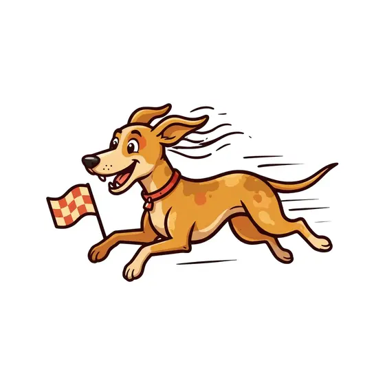 Tan Dog Running With Red Checkered Flag