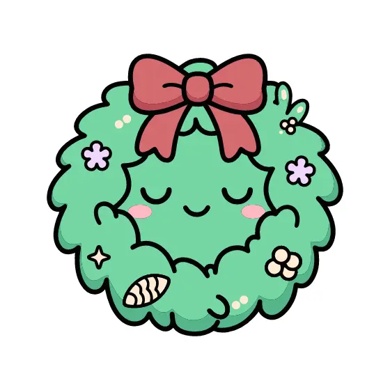 Kawaii Wreath Sticker With Red Bow