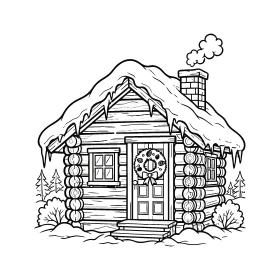 Log Cabin With Wreath And Chimney
